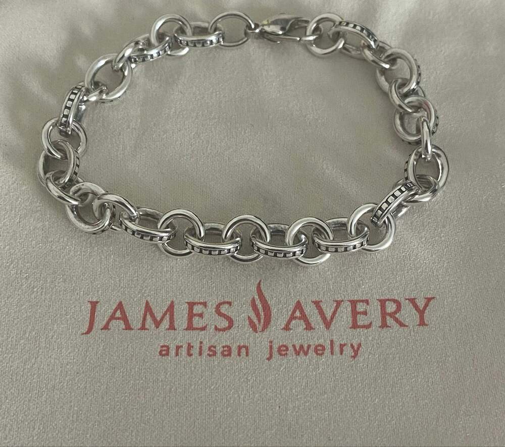 James Avery Retired Heavy Beaded Cable Charm Bracelet 7.5”